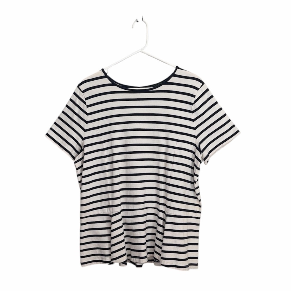 Lauren Ralph Lauren Women’s White Navy Stripe Peplum Hem Shirt Size 2X